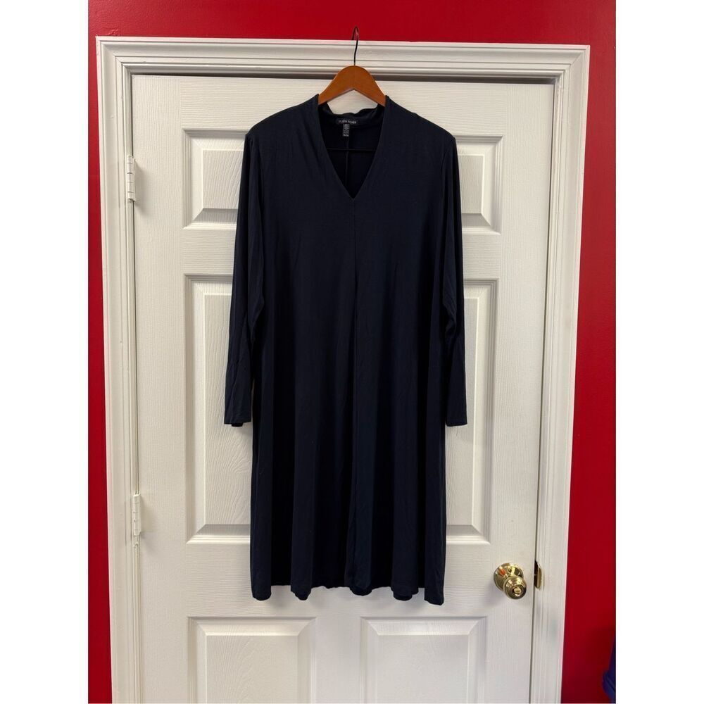 Eileen Fisher Navy V-Neck Swing Dress sz XL EUC